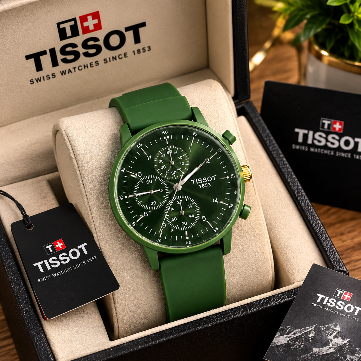 Tissot Olive Green Chronograph Watch with Silicone Strap